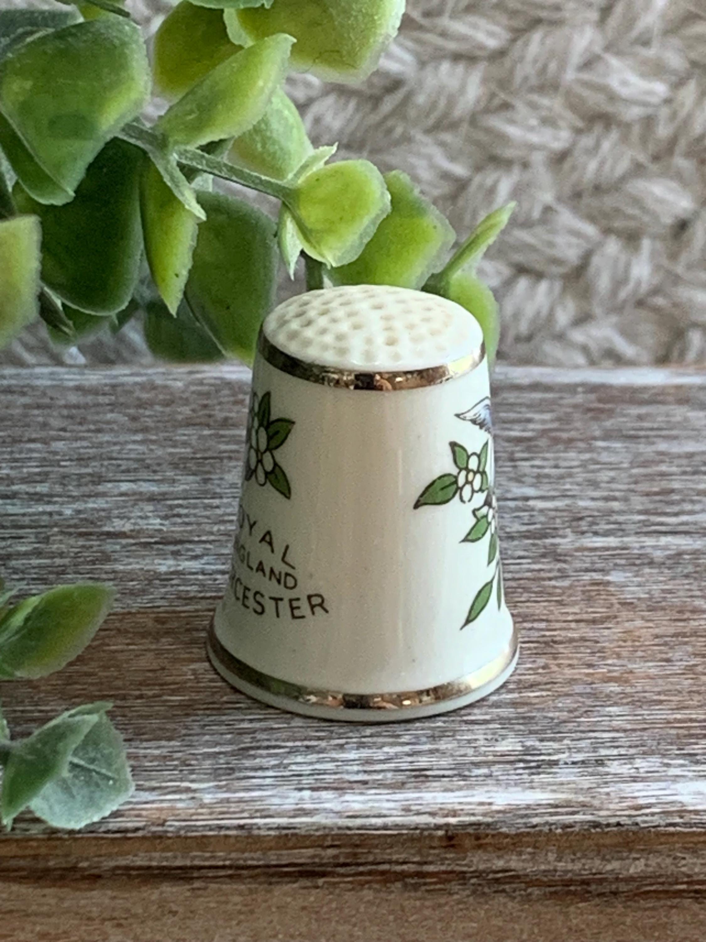 Royal Worcester Bone China Thimble Bluebirds and Blossoms 1980s Vintage England 1 Inch Miniature Collectible