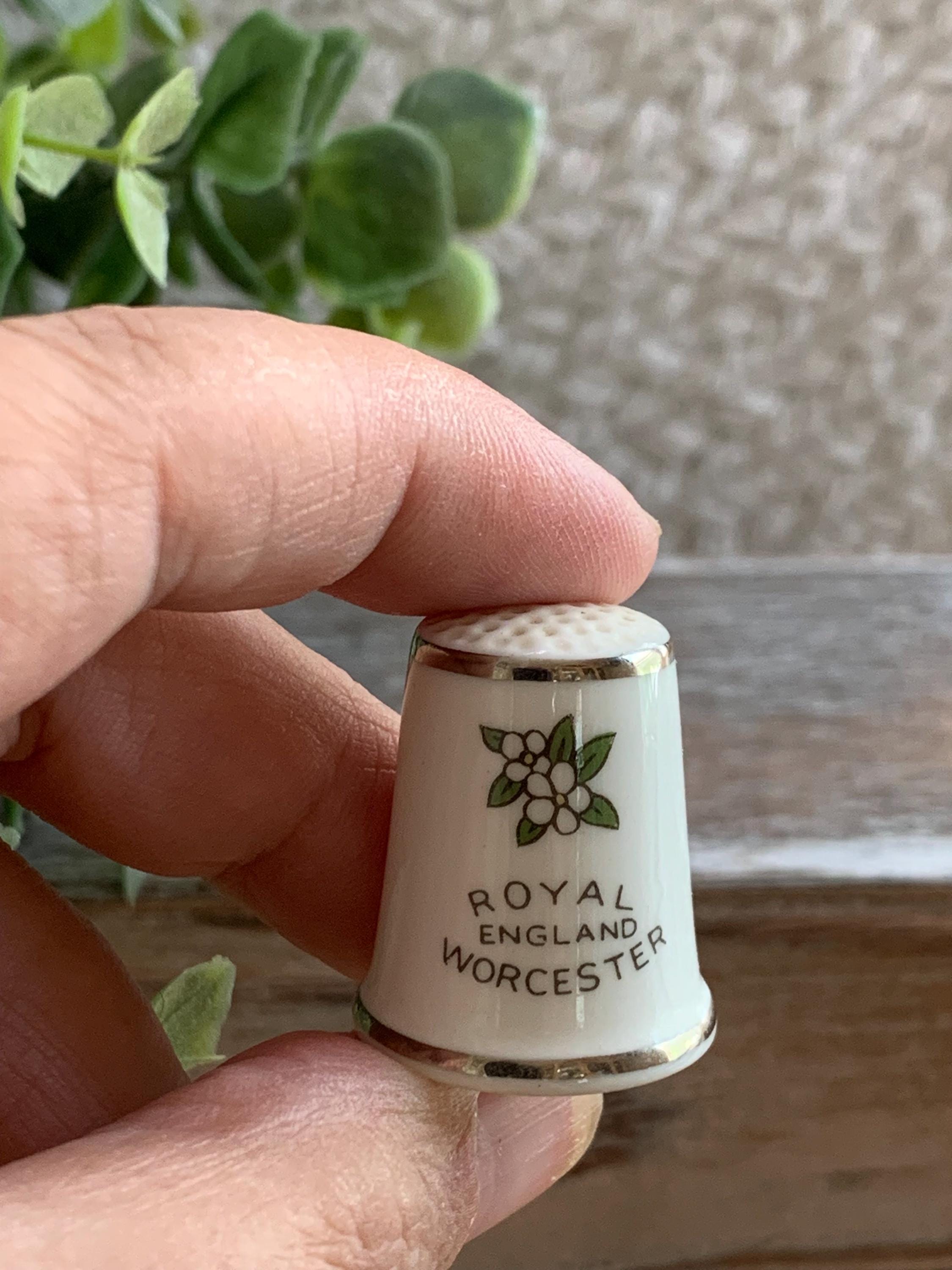 Royal Worcester Bone China Thimble Bluebirds and Blossoms 1980s Vintage England 1 Inch Miniature Collectible