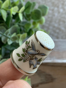 Royal Worcester Bone China Thimble Bluebirds and Blossoms 1980s Vintage England 1 Inch Miniature Collectible
