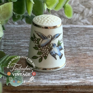 Royal Worcester Bone China Thimble Bluebirds and Blossoms 1980s Vintage England 1 Inch Miniature Collectible