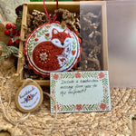 Load image into Gallery viewer, Embroidered Felt Fox Ornament - Woodland Christmas Decoration - Hand Stitched Cozy Fox - Rustic Animal Holiday Decor
