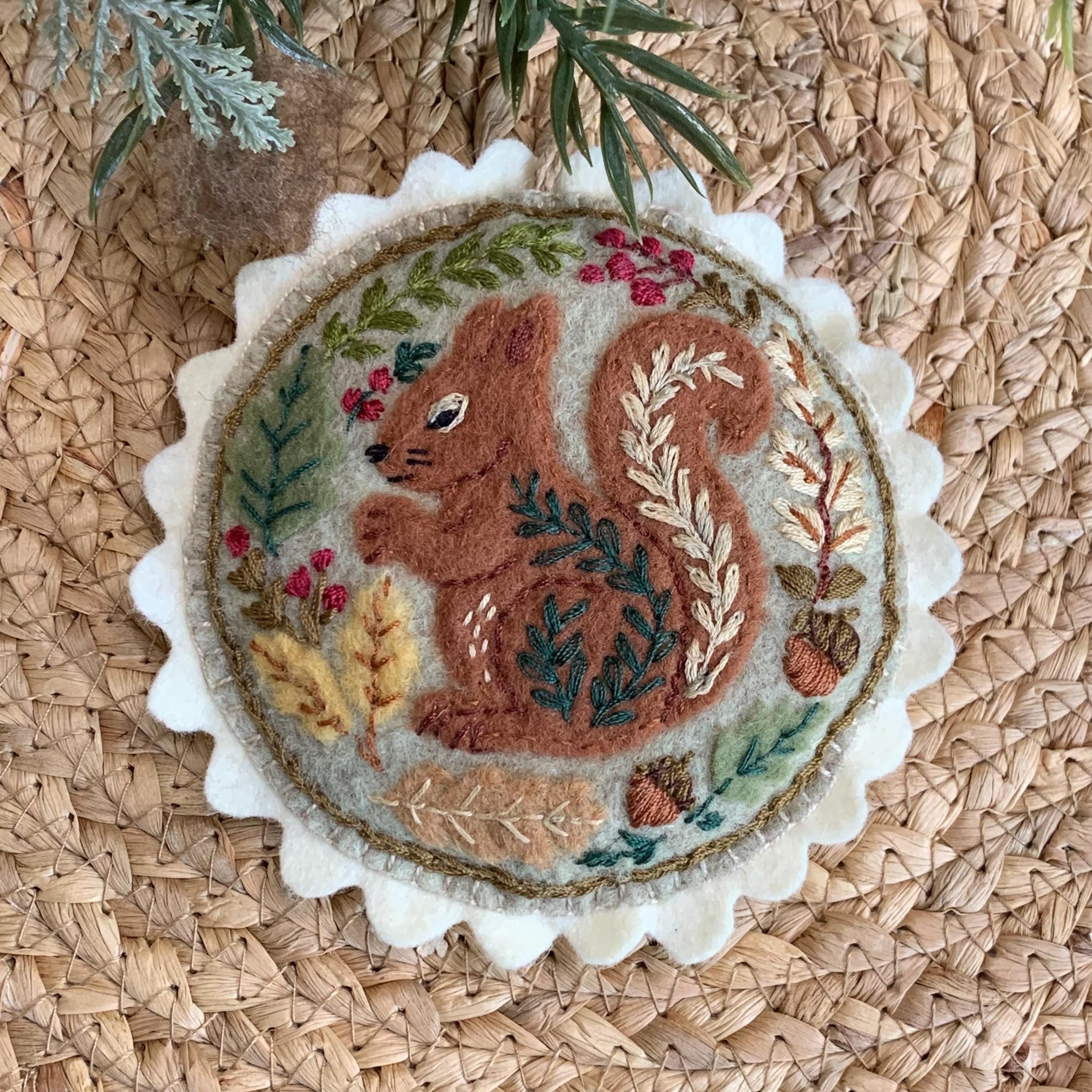Hand Embroidered Felt Squirrel Ornament - Felt Woodland Animal - Squirrel Lover Gift