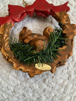 Load image into Gallery viewer, Vintage Squirrel Ornament - Silvestri Wreath with Bow and Berries - 1980s Taiwan

