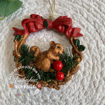 Load image into Gallery viewer, Vintage Squirrel Ornament - Silvestri Wreath with Bow and Berries - 1980s Taiwan
