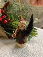 Load image into Gallery viewer, Vintage Snowman Ornament with Bottle Brush Tree – Rustic Pot Holiday Decor
