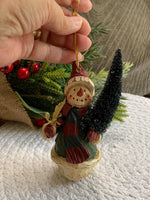 Load image into Gallery viewer, Vintage Snowman Ornament with Bottle Brush Tree – Rustic Pot Holiday Decor
