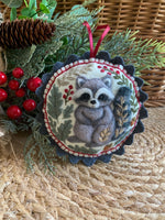 Load image into Gallery viewer, Felt Raccoon Ornament – Embroidered and Needle Felted Woodland Animal
