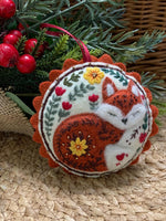 Load image into Gallery viewer, Embroidered Felt Fox Ornament - Woodland Christmas Decoration - Hand Stitched Cozy Fox - Rustic Animal Holiday Decor
