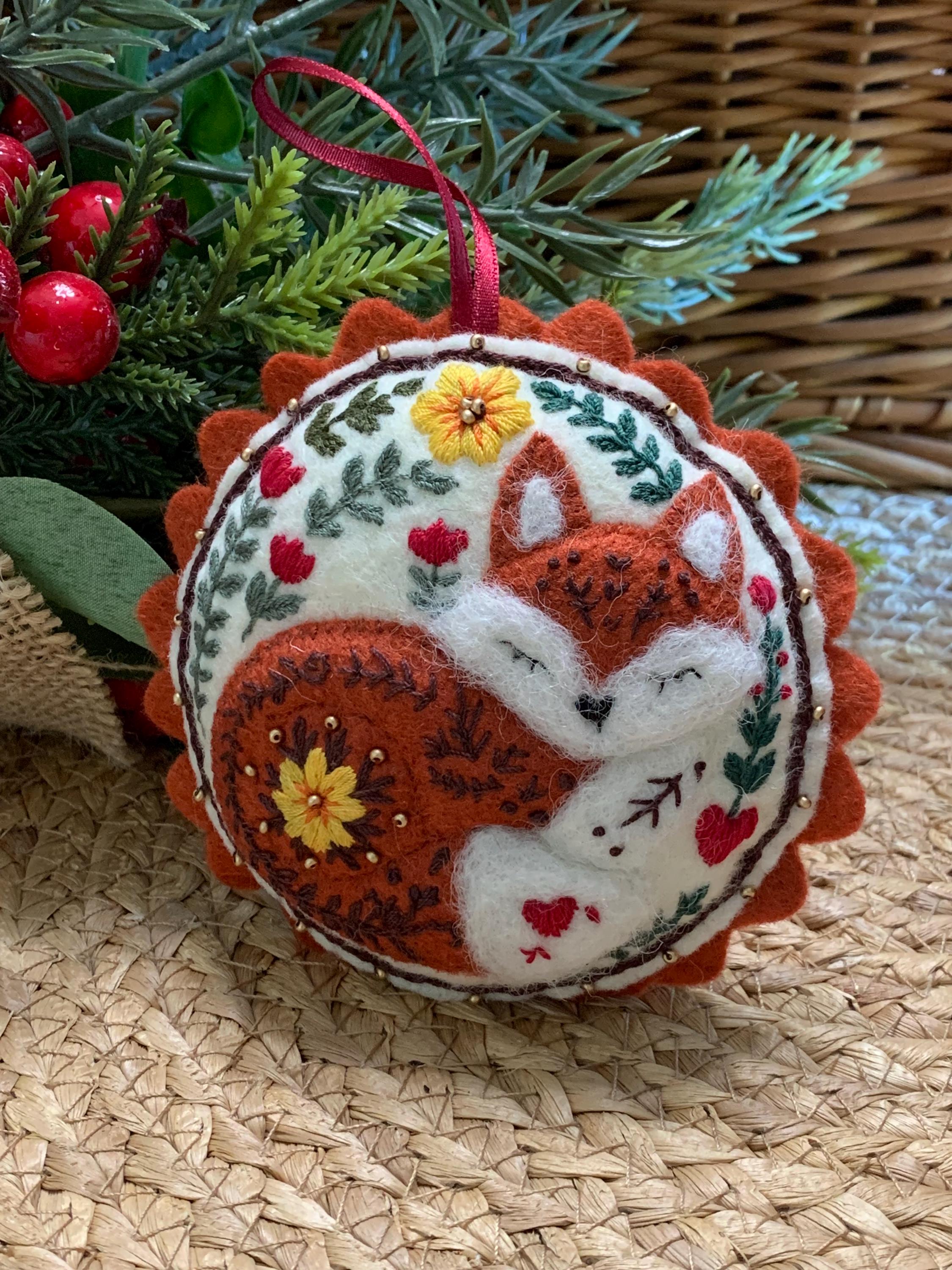 Embroidered Felt Fox Ornament - Woodland Christmas Decoration - Hand Stitched Cozy Fox - Rustic Animal Holiday Decor
