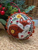 Load image into Gallery viewer, Embroidered Felt Fox Ornament - Woodland Christmas Decoration - Hand Stitched Cozy Fox - Rustic Animal Holiday Decor
