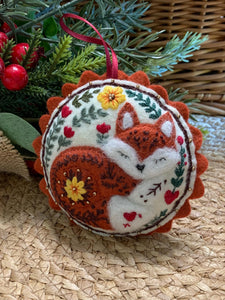 Embroidered Felt Fox Ornament - Woodland Christmas Decoration - Hand Stitched Cozy Fox - Rustic Animal Holiday Decor