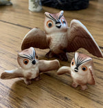 Load image into Gallery viewer, Vintage Miniature Owl Figurines – Set of 3 – Attributed to Hagen-Renaker California – Ceramic Birds with Outstretched Wings
