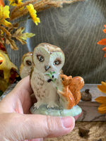 Load image into Gallery viewer, Vintage Beswick Beatrix Potter Figurines – Old Mr. Brown Owls with Squirrel – England 1963 – Storybook Animal Pair
