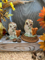 Load image into Gallery viewer, Vintage Beswick Beatrix Potter Figurines – Old Mr. Brown Owls with Squirrel – England 1963 – Storybook Animal Pair
