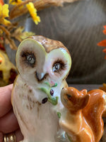 Load image into Gallery viewer, Vintage Beswick Beatrix Potter Figurines – Old Mr. Brown Owls with Squirrel – England 1963 – Storybook Animal Pair
