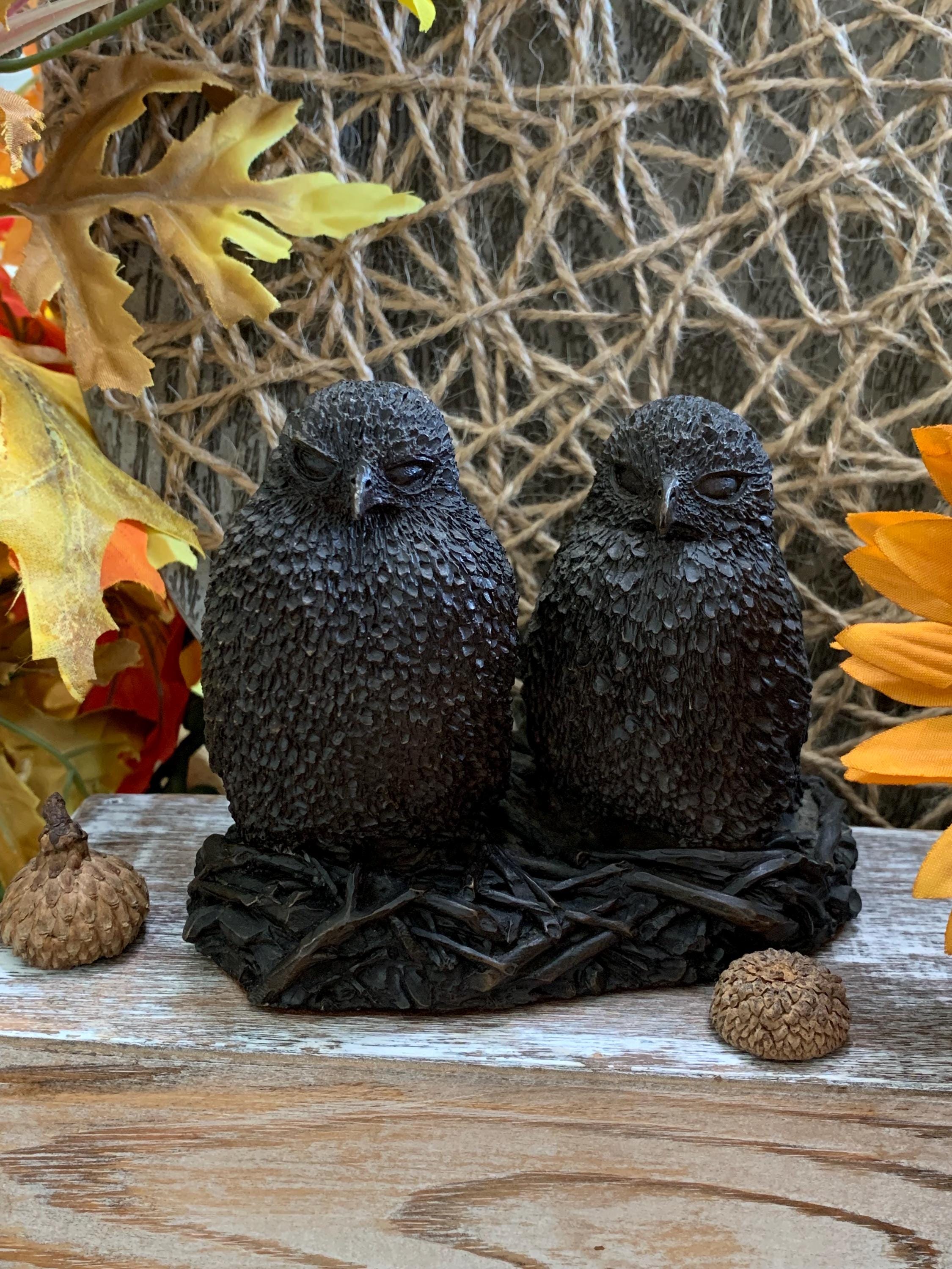 Vintage Fisher Owl Sculpture – Heavy Resin Twin Owls on Nest – Made in England – Rustic Wildlife Decor