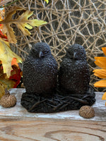 Load image into Gallery viewer, Vintage Fisher Owl Sculpture – Heavy Resin Twin Owls on Nest – Made in England – Rustic Wildlife Decor
