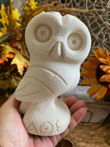 Greek Owl Sculpture – Heavy Cast Stone Figurine – Athena Symbol with ΑΘΕ – Wisdom Decor – 5 Inch