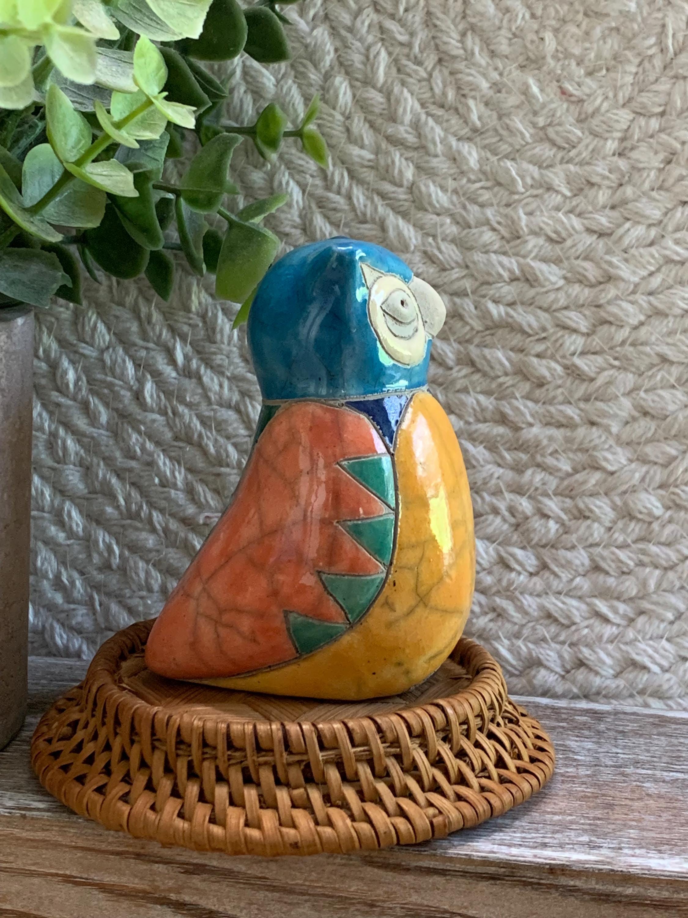 Colorful Tonala Style Ceramic Owl Figurine - Hand Painted Folk Art Owl