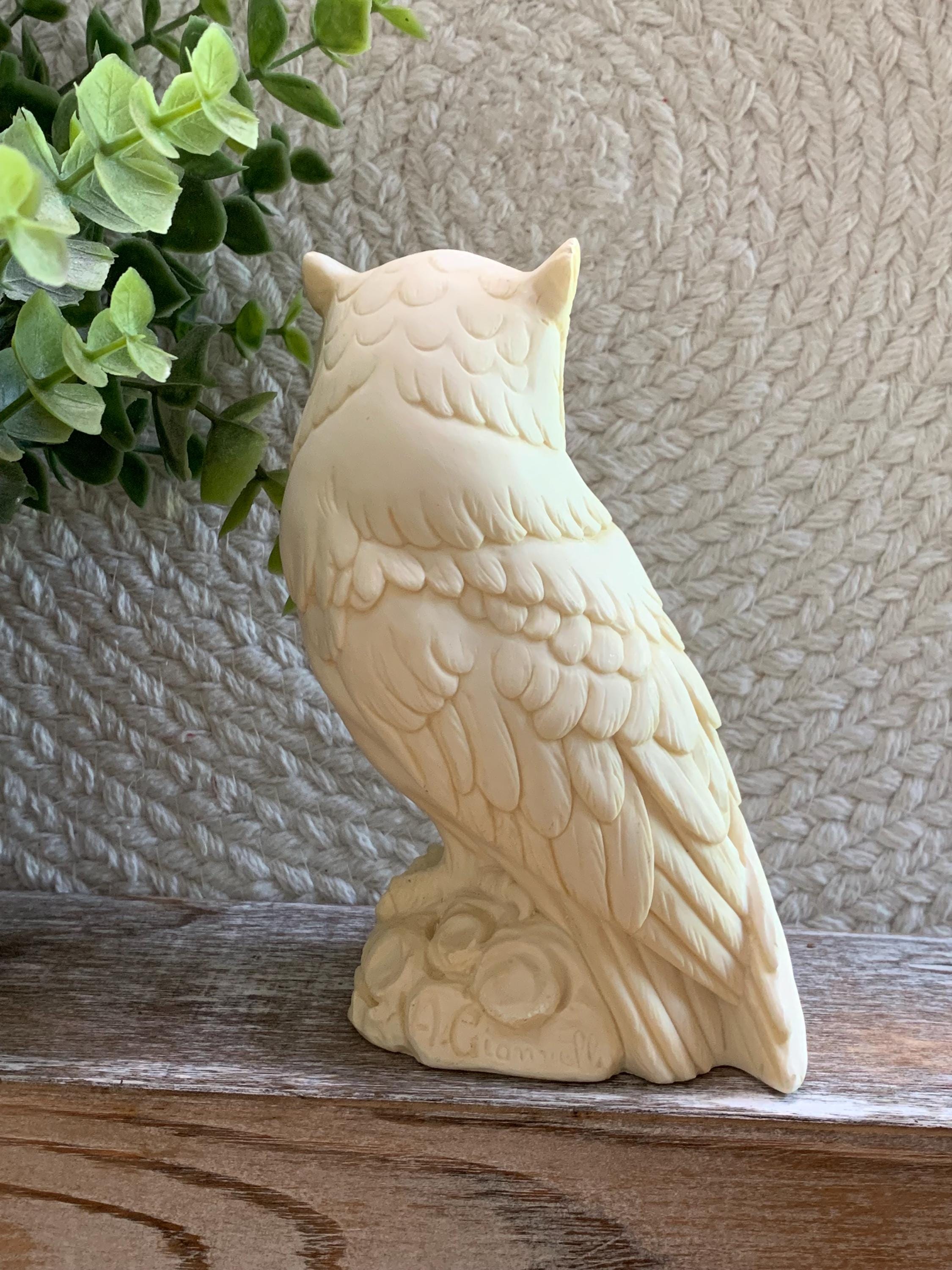 Vintage A. Giannelli Owl Figurine - Made in Italy Ivory Resin Sculpture