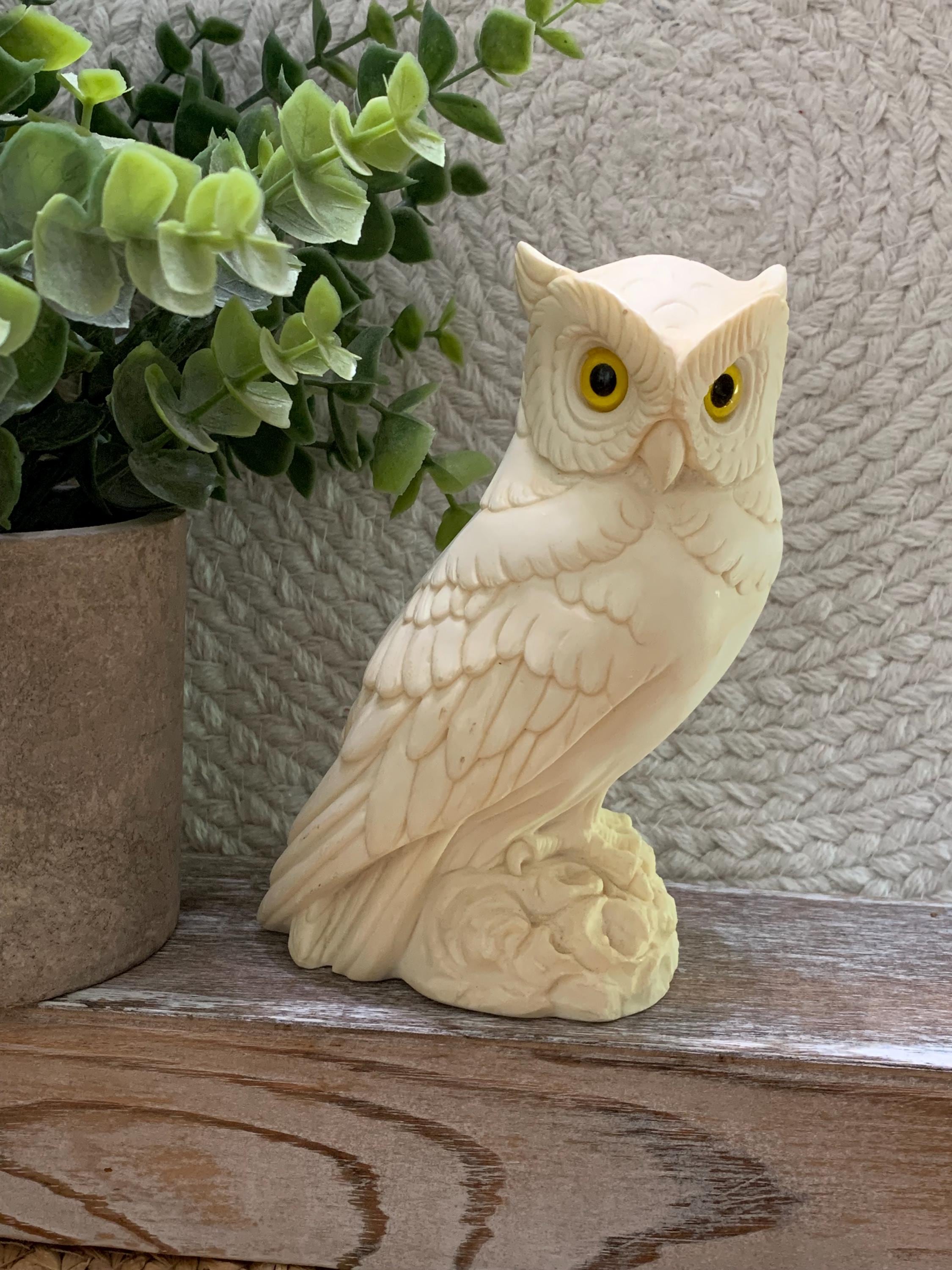 Vintage A. Giannelli Owl Figurine - Made in Italy Ivory Resin Sculpture