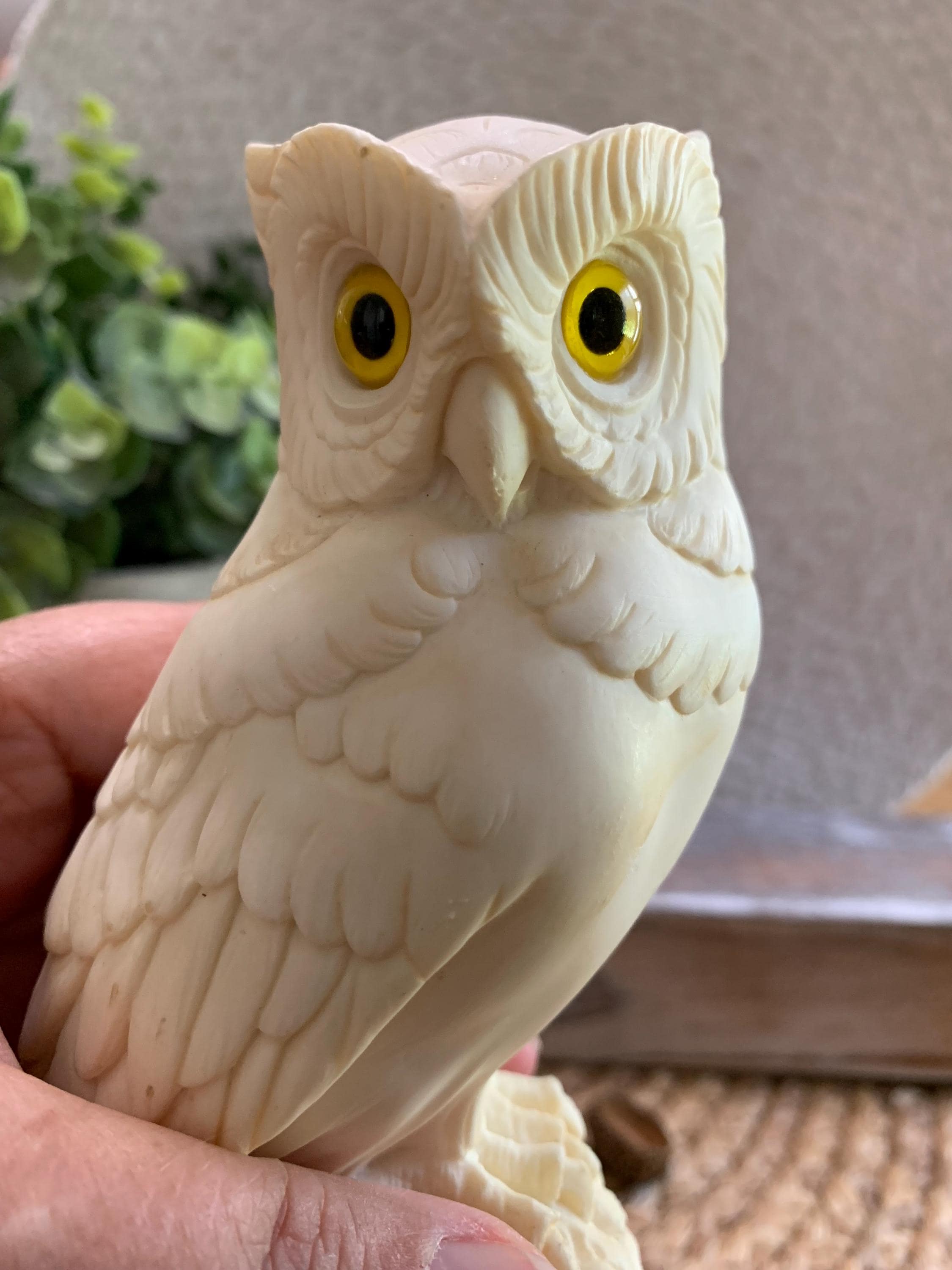 Vintage A. Giannelli Owl Figurine - Made in Italy Ivory Resin Sculpture