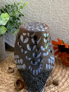 Hand-Painted Terra Cotta Owl – Folk Art Sculpture – Rustic Owl Figurine