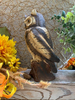Load image into Gallery viewer, Tall Ceramic Owl Figurine – Rustic Woodland Style – 6.5” Owl Statue
