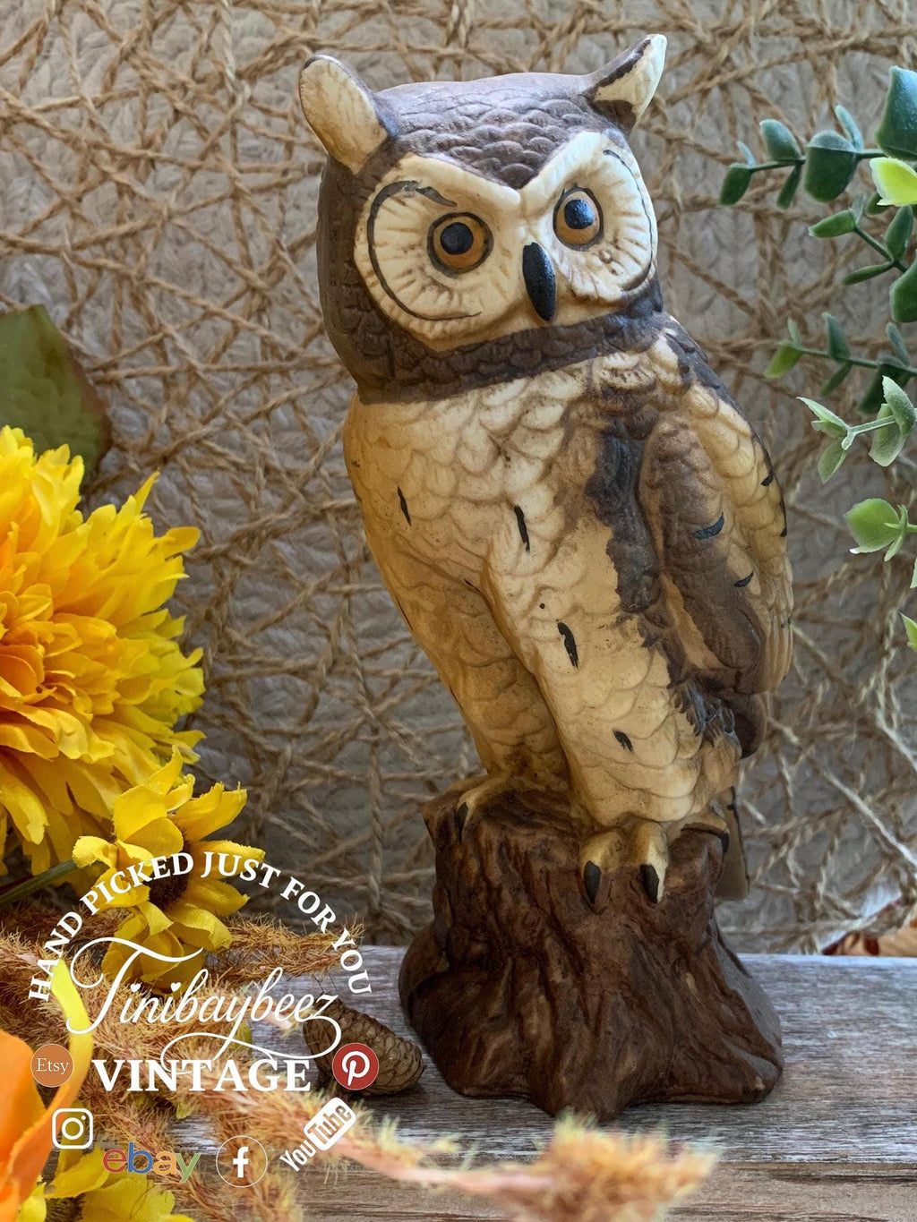 Tall Ceramic Owl Figurine – Rustic Woodland Style – 6.5” Owl Statue