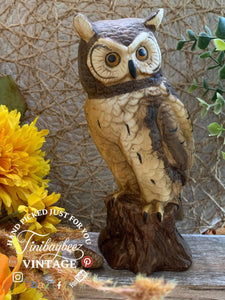 Tall Ceramic Owl Figurine – Rustic Woodland Style – 6.5” Owl Statue