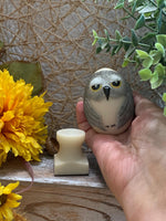 Load image into Gallery viewer, Mini Owl Figurine with Pedestal – Resin Egg Owl – Cute Woodland Shelf Decor
