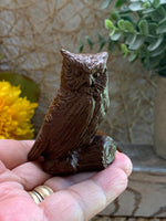 Load image into Gallery viewer, Mini Resin Owl Figurine – 2.25” Tall – Faux Wood Look – Rustic Wildlife Decor

