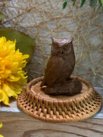 Load image into Gallery viewer, Mini Resin Owl Figurine – 2.25” Tall – Faux Wood Look – Rustic Wildlife Decor
