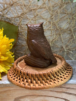 Load image into Gallery viewer, Mini Resin Owl Figurine – 2.25” Tall – Faux Wood Look – Rustic Wildlife Decor
