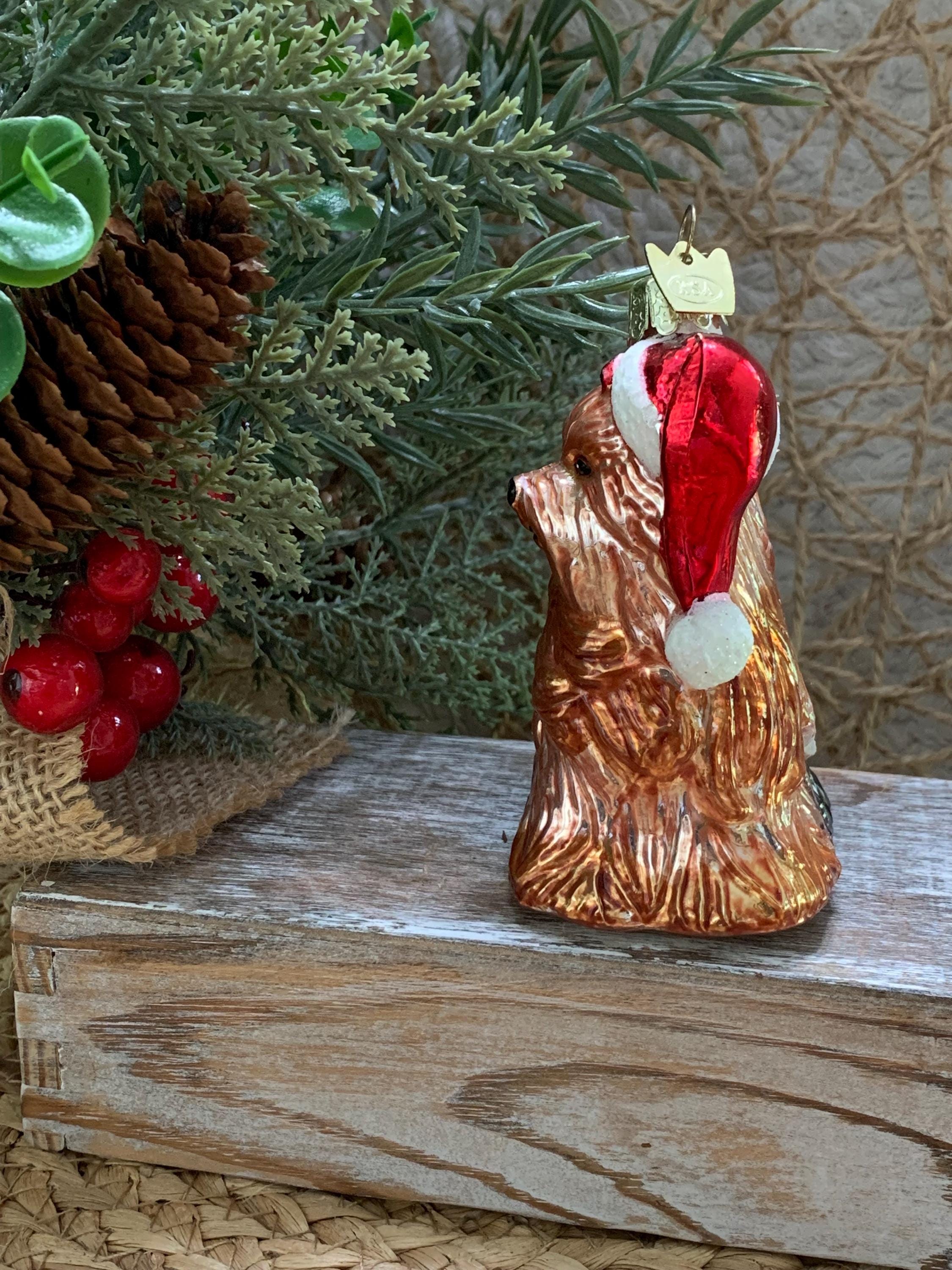 Vintage KSA Glass Yorkie Dog Christmas Ornament – Hand Painted Plaid Coat