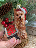 Load image into Gallery viewer, Vintage KSA Glass Yorkie Dog Christmas Ornament – Hand Painted Plaid Coat
