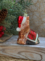 Load image into Gallery viewer, Vintage KSA Glass Yorkie Dog Christmas Ornament – Hand Painted Plaid Coat
