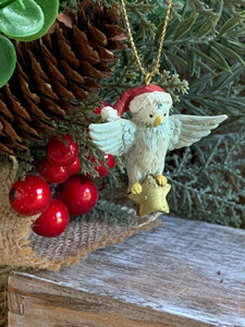 Vintage Disney Owl Christmas Ornament – Santa Hat & Star – 1.5” Resin Figure