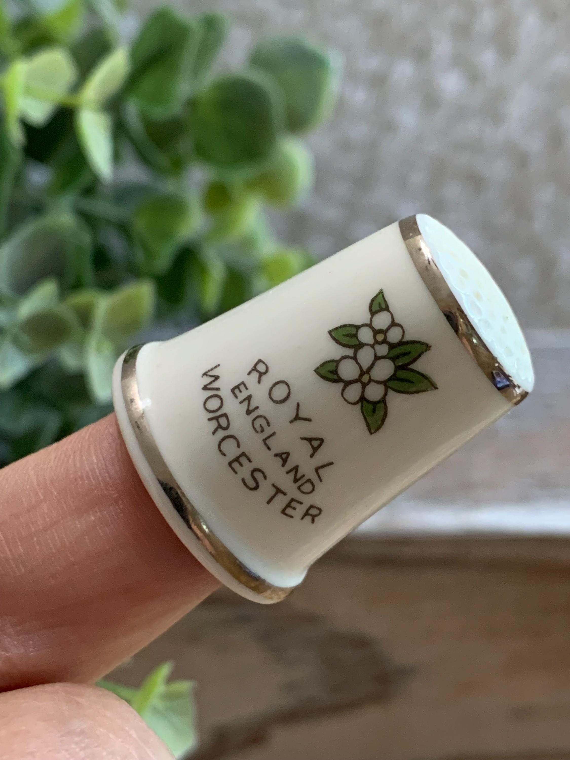 Royal Worcester Bone China Thimble Bluebirds and Blossoms 1980s Vintage England 1 Inch Miniature Collectible
