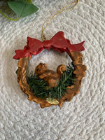 Load image into Gallery viewer, Vintage Squirrel Ornament - Silvestri Wreath with Bow and Berries - 1980s Taiwan
