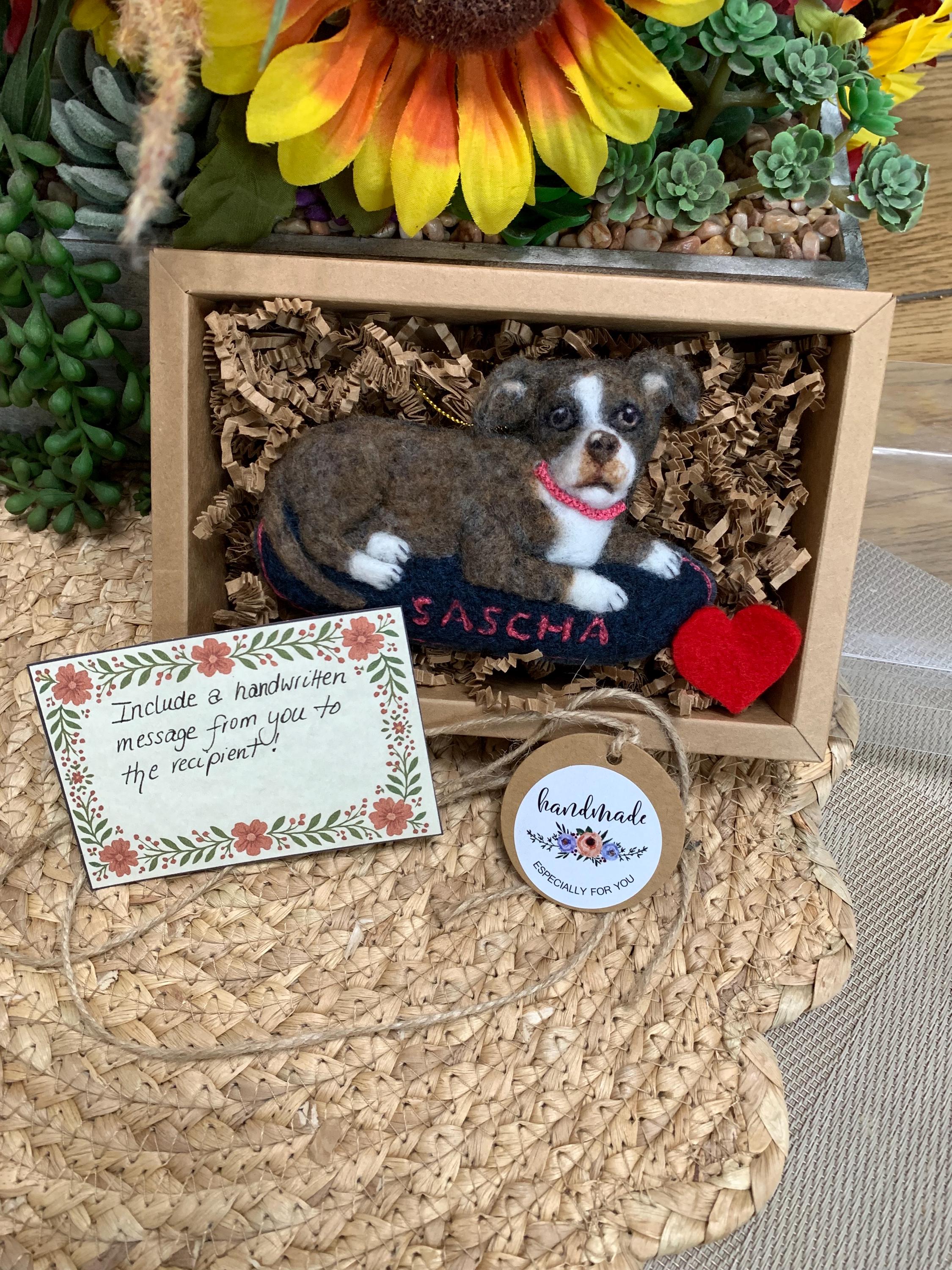 Custom Pitbull Ornament – Needle Felted Pet Keepsake – Personalized Dog Memorial or Holiday Gift