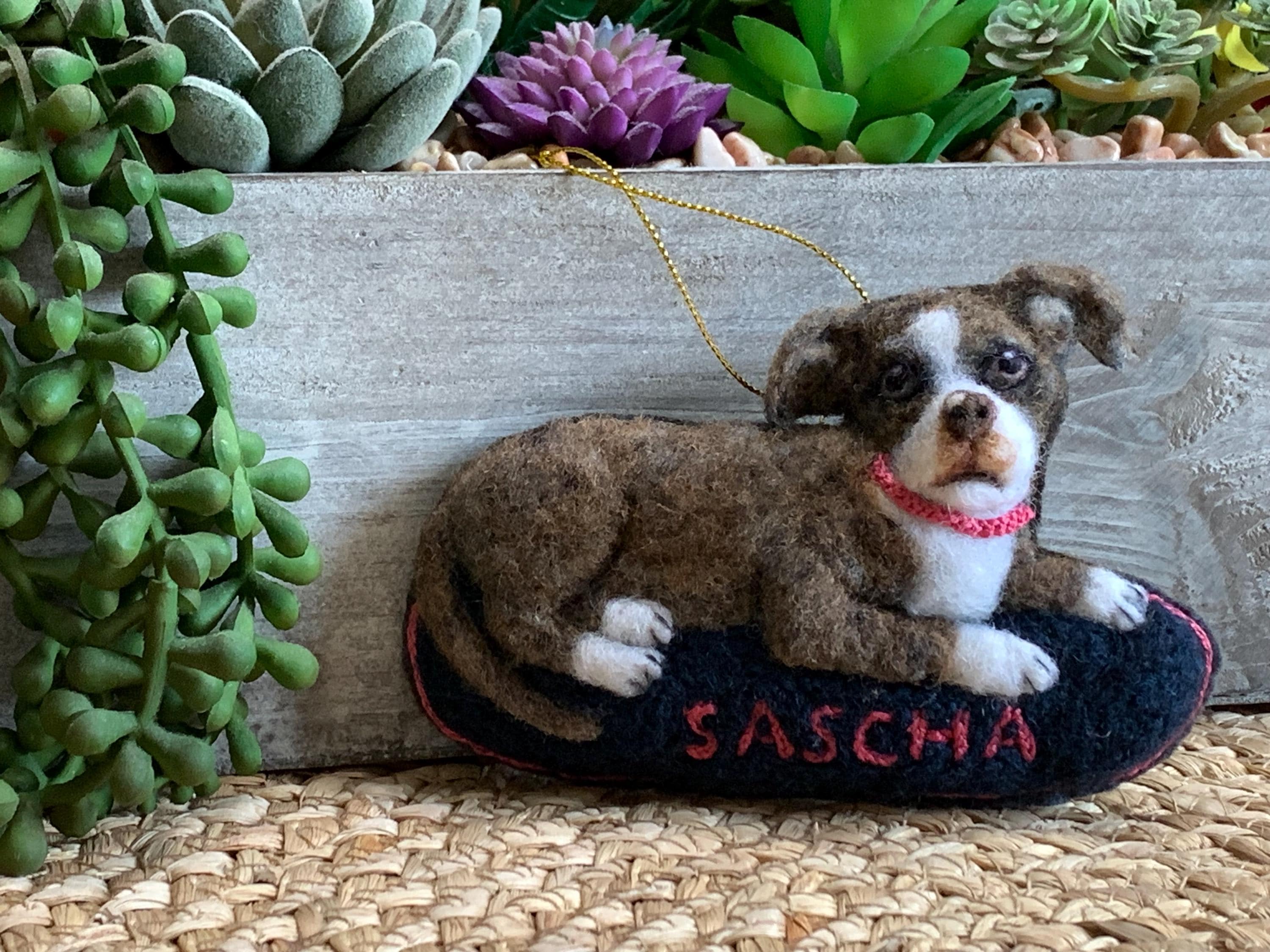 Custom Pitbull Ornament – Needle Felted Pet Keepsake – Personalized Dog Memorial or Holiday Gift