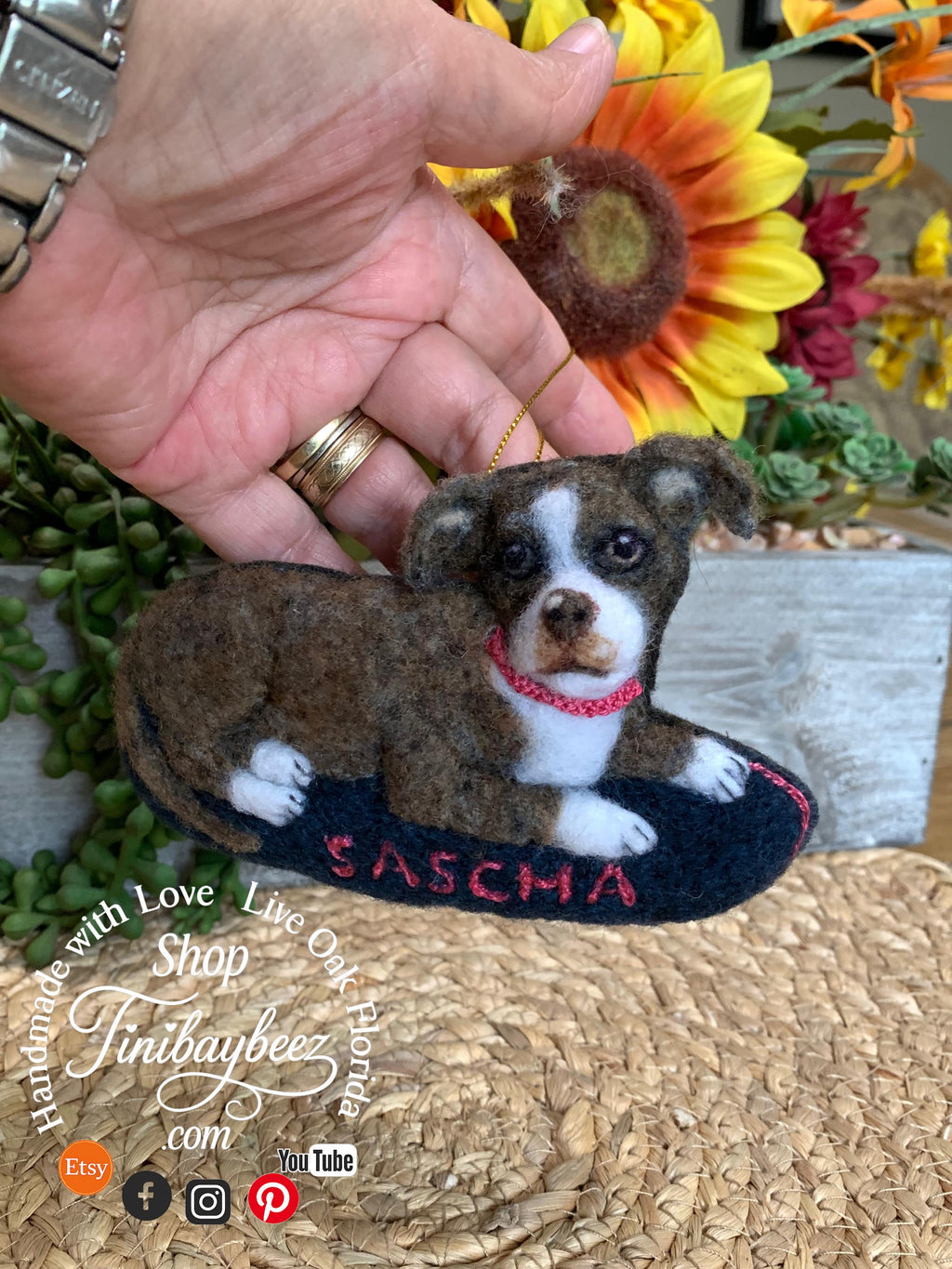 Custom Pitbull Ornament – Needle Felted Pet Keepsake – Personalized Dog Memorial or Holiday Gift