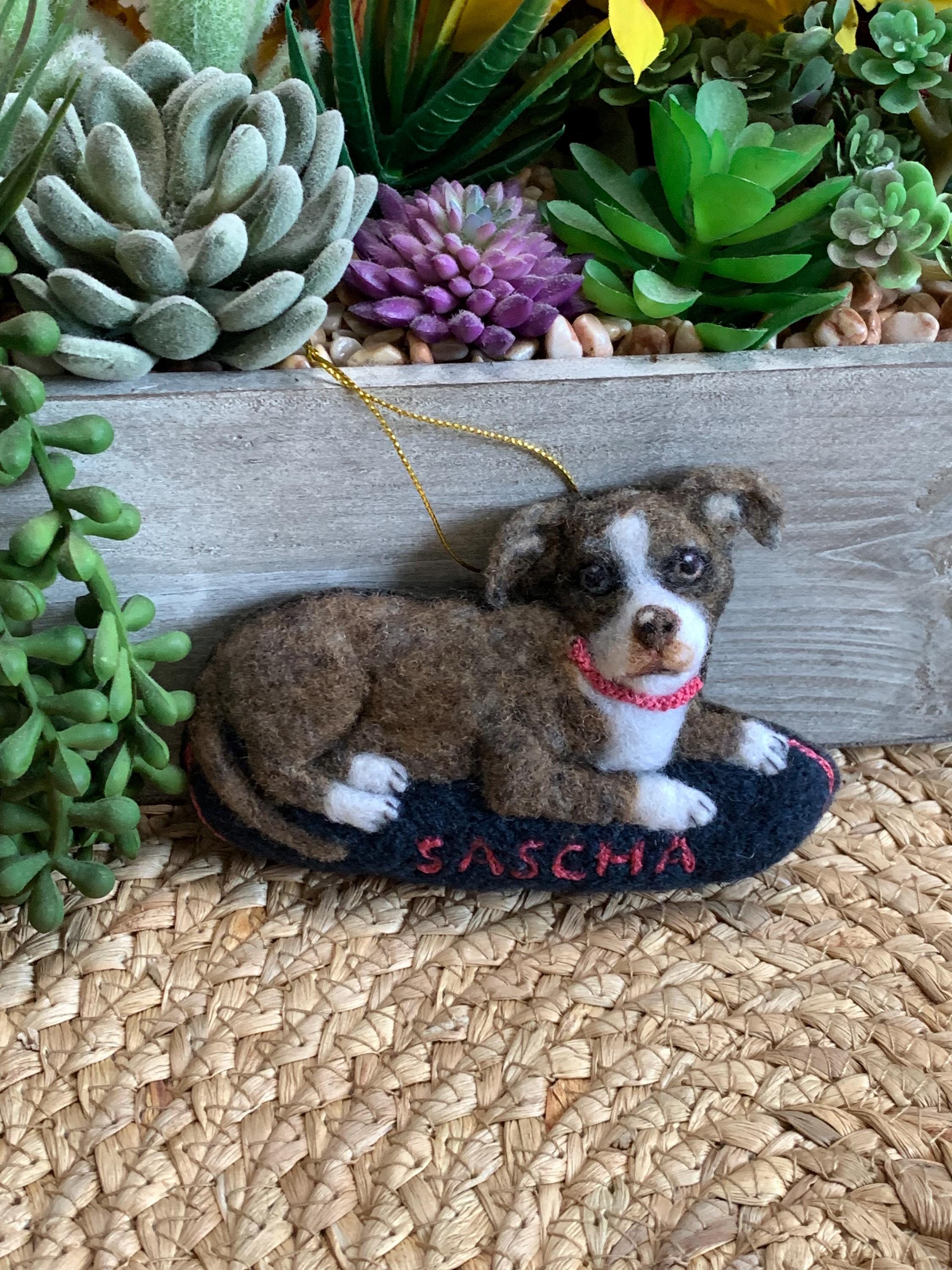 Custom Pitbull Ornament – Needle Felted Pet Keepsake – Personalized Dog Memorial or Holiday Gift