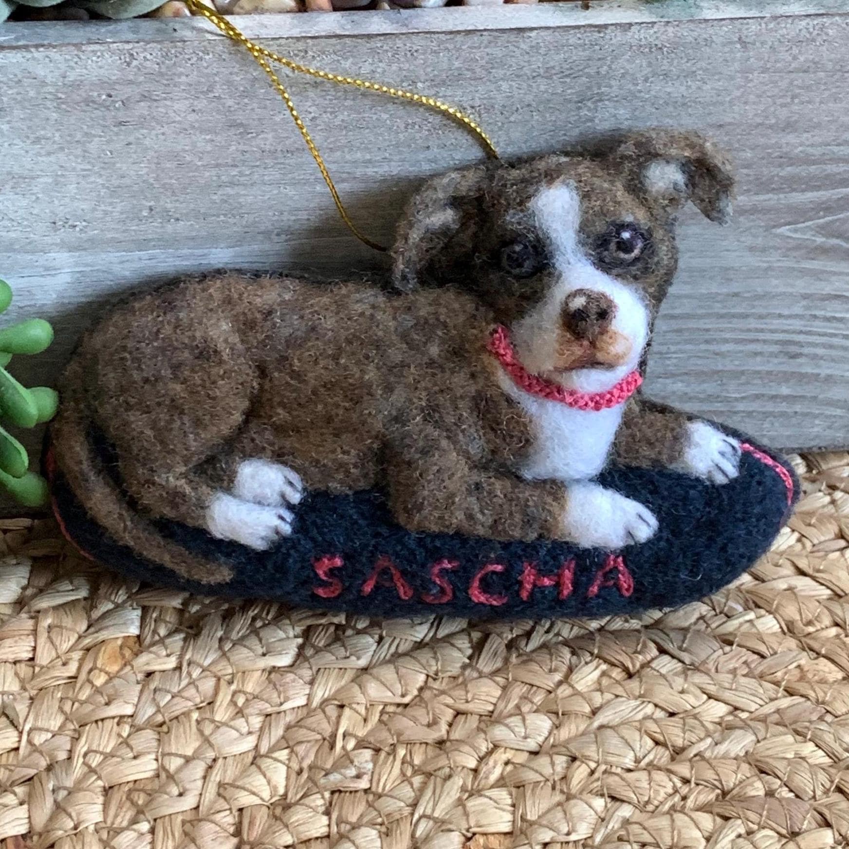 Custom Pitbull Ornament – Needle Felted Pet Keepsake – Personalized Dog Memorial or Holiday Gift
