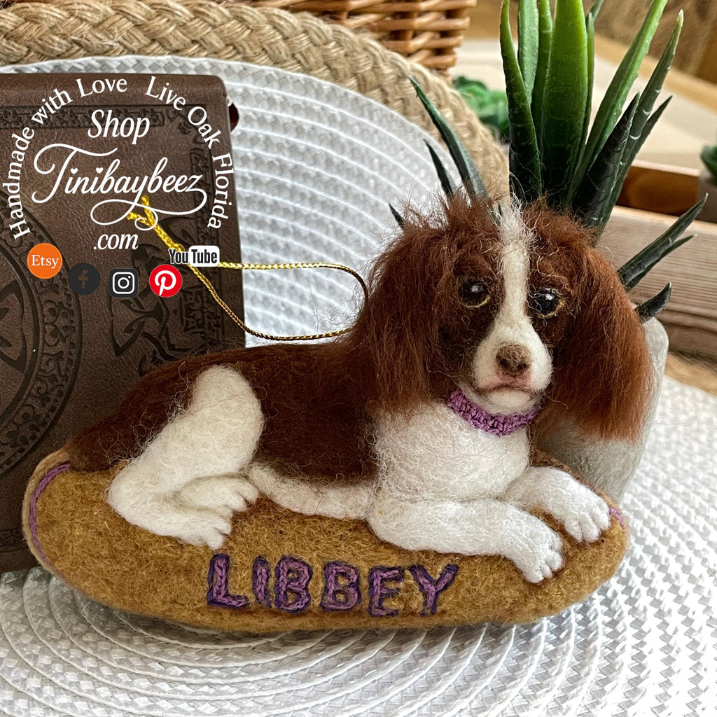 Custom Brittany Spaniel Ornament – Needle Felted Pet Keepsake – Personalized Dog Memorial or Holiday Gift
