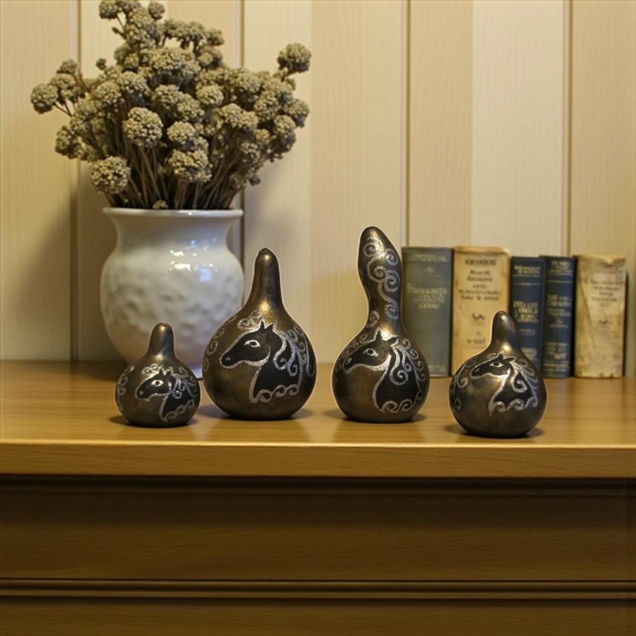 Hand painted Mini Gourds for Horse Lovers-Horse Art-Painted Gourds-Horse Lover Gifts-Folk Art Horses-Holiday Horse Decor