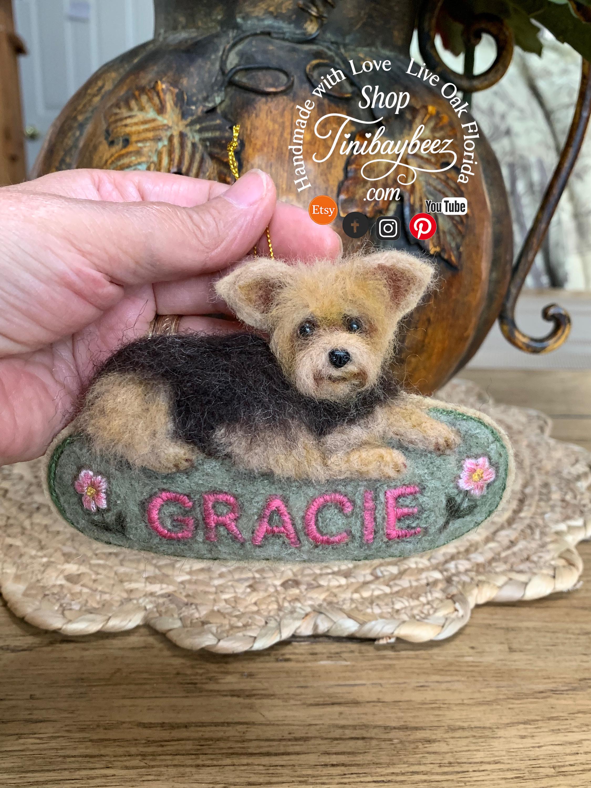 Custom Needle Felted Yorkshire Terriers Ornament: Personalized Pet Memorial Keepsake