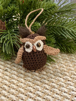 Load image into Gallery viewer, Handmade Amigurumi Owl Ornament – 2” Crochet Woodland Bird with Wooden Bead Eyes and Needle Felted Tufts
