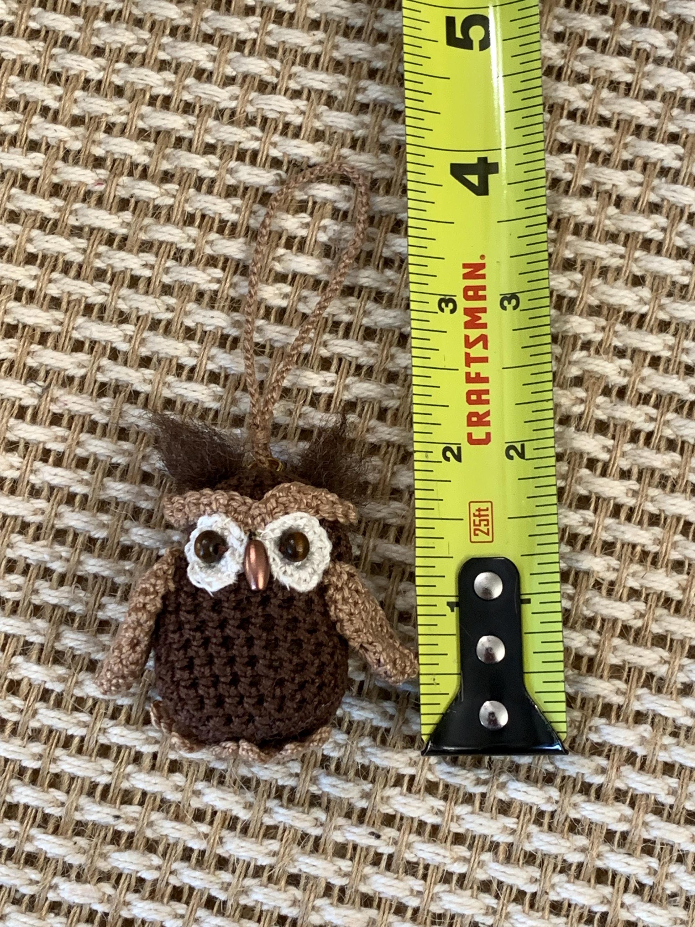 Handmade Amigurumi Owl Ornament – 2” Crochet Woodland Bird with Wooden Bead Eyes and Needle Felted Tufts